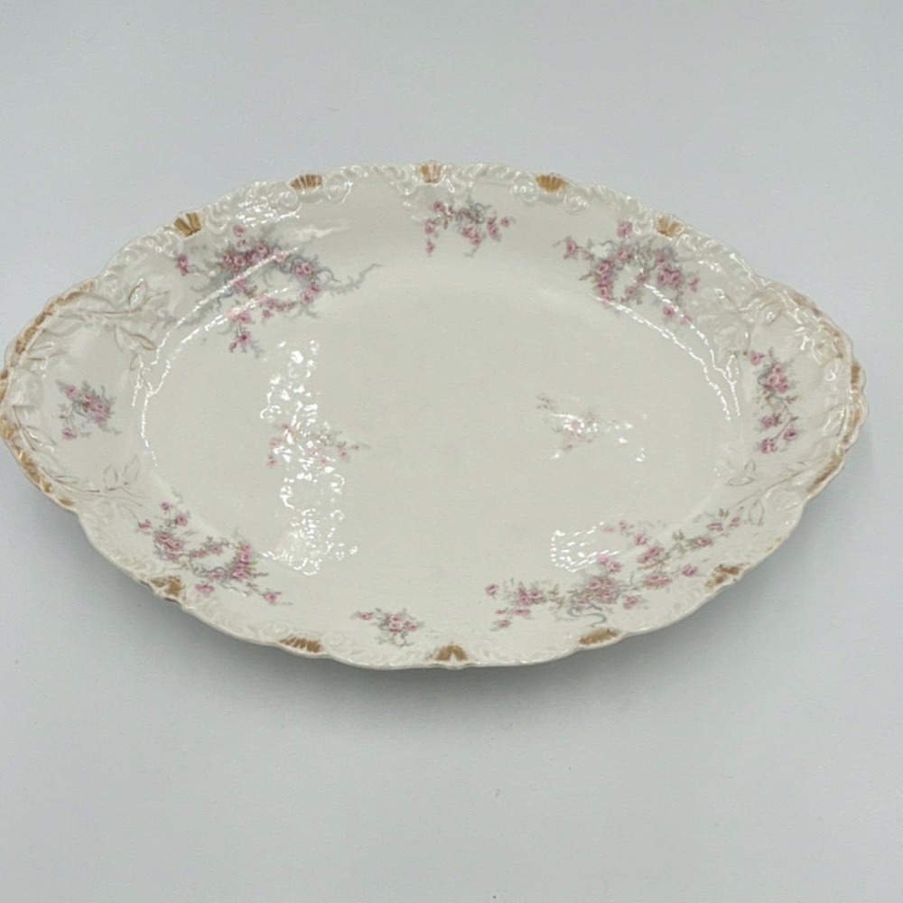 Haviland Limoges France H484 Floral Oval Porcelain Platter White Pink Gold